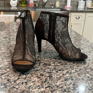 Torrid Black Lace Peep Toe Heels